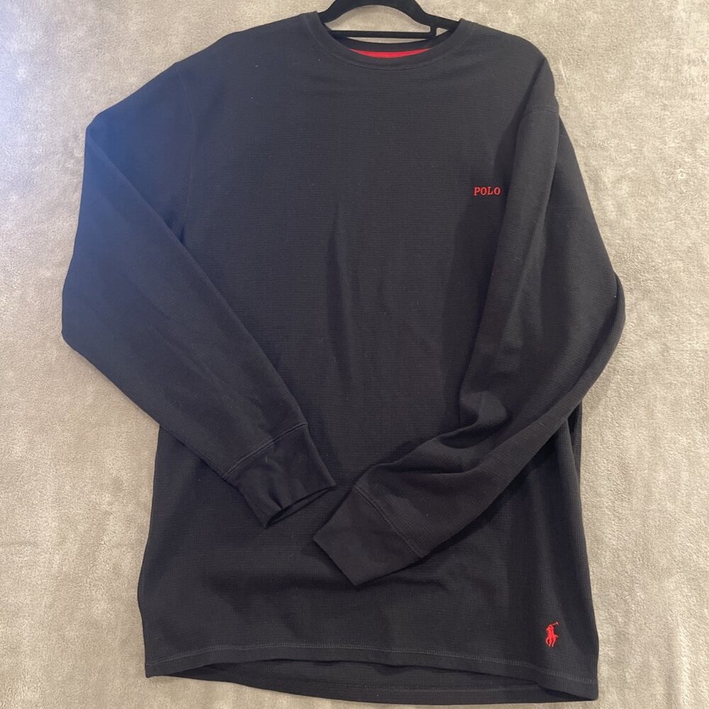 Polo Ralph Lauren Men’s Big & Tall 1XT Thermal Cotton Sleep Shirt Black Red Logo